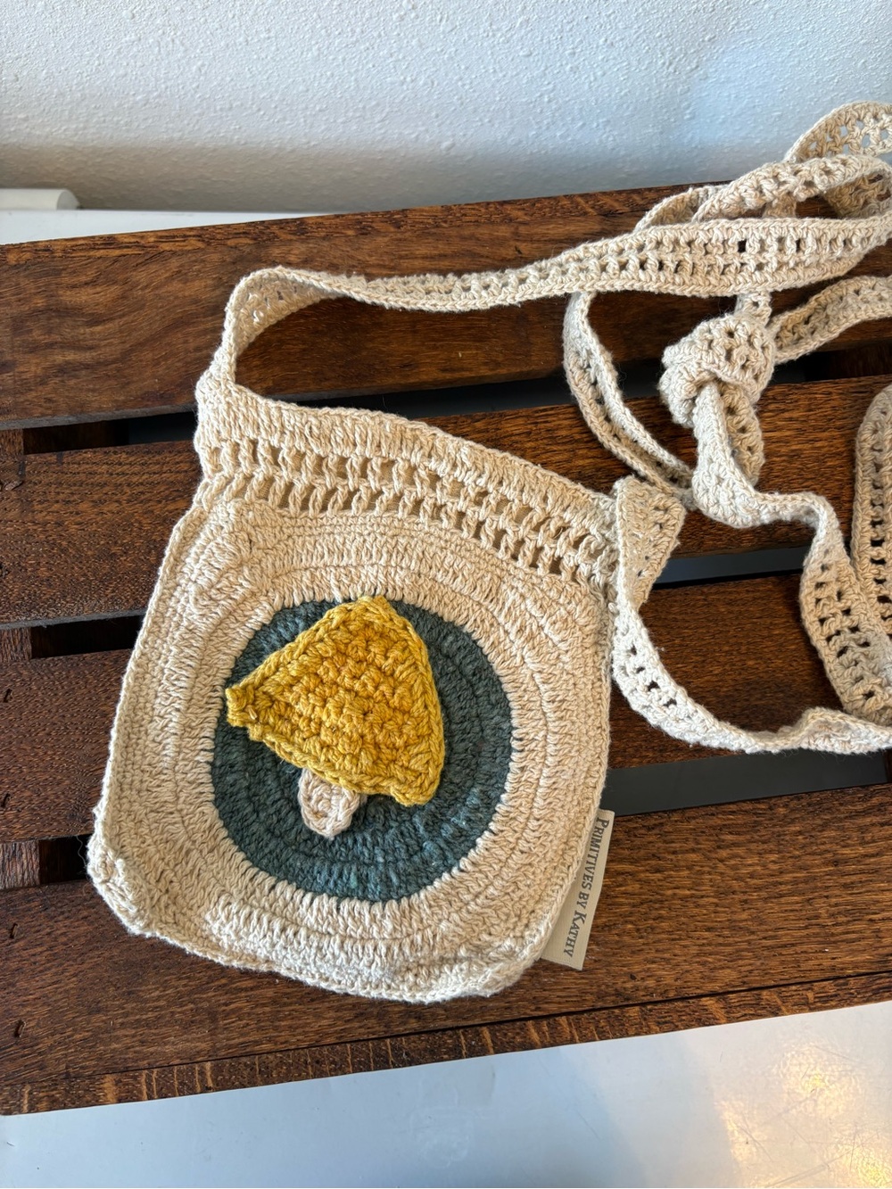 Primitives by Kathy Crochet Mushroom Crossbody Bag Cottagecore Boho Cotton